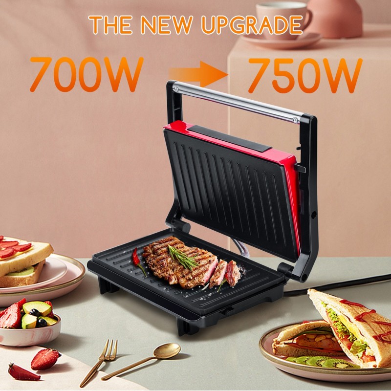 26,95 € Free Shipping | Kitchen appliance 750W 28×22 cm. Grill grill. Grill and sandwich maker Aluminum. Black and red Color