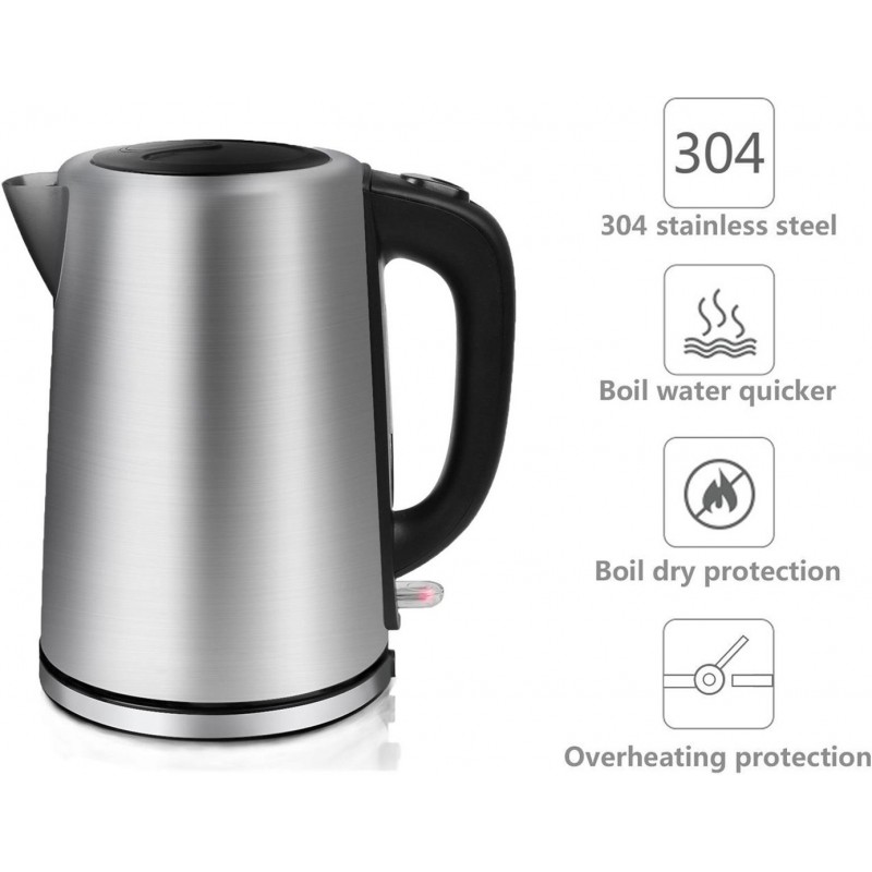 29,95 € Free Shipping | Kitchen appliance 2200W 24×22 cm. Electric water kettle. Dry boil protection system. 1.7 liters 304 stainless steel. Silver Color