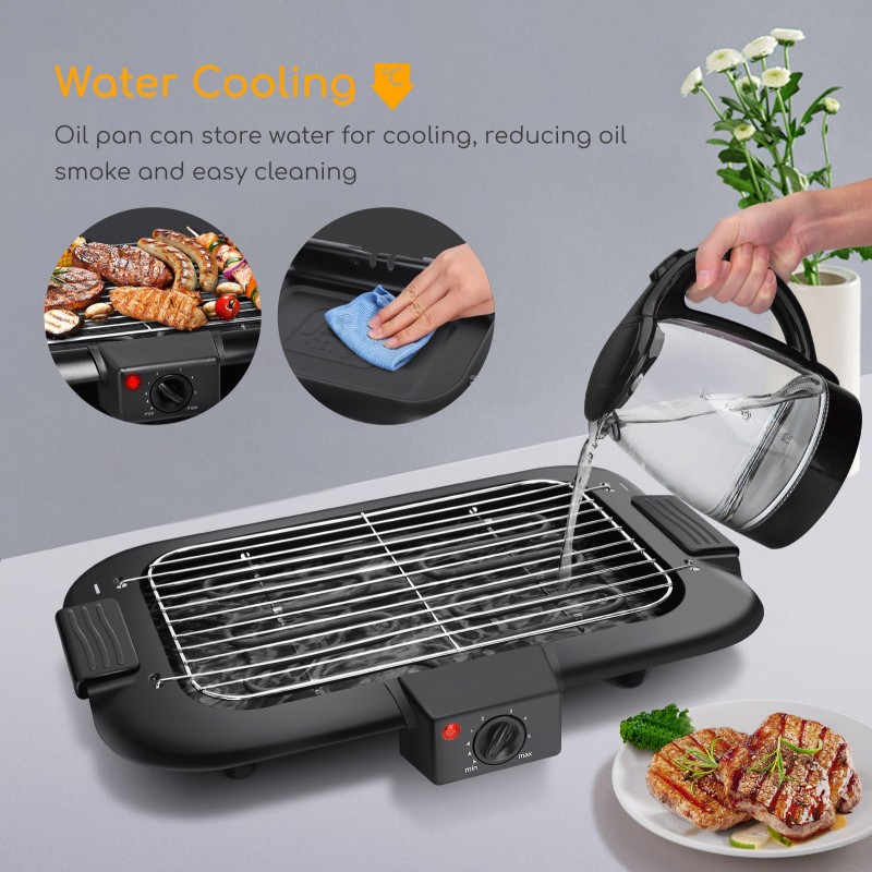 37,95 € Free Shipping | Kitchen appliance 2000W 52×34 cm. Smokeless grill. Plancha, grill and compact electric barbecue. Use with water which prevents staining and smoke Black Color