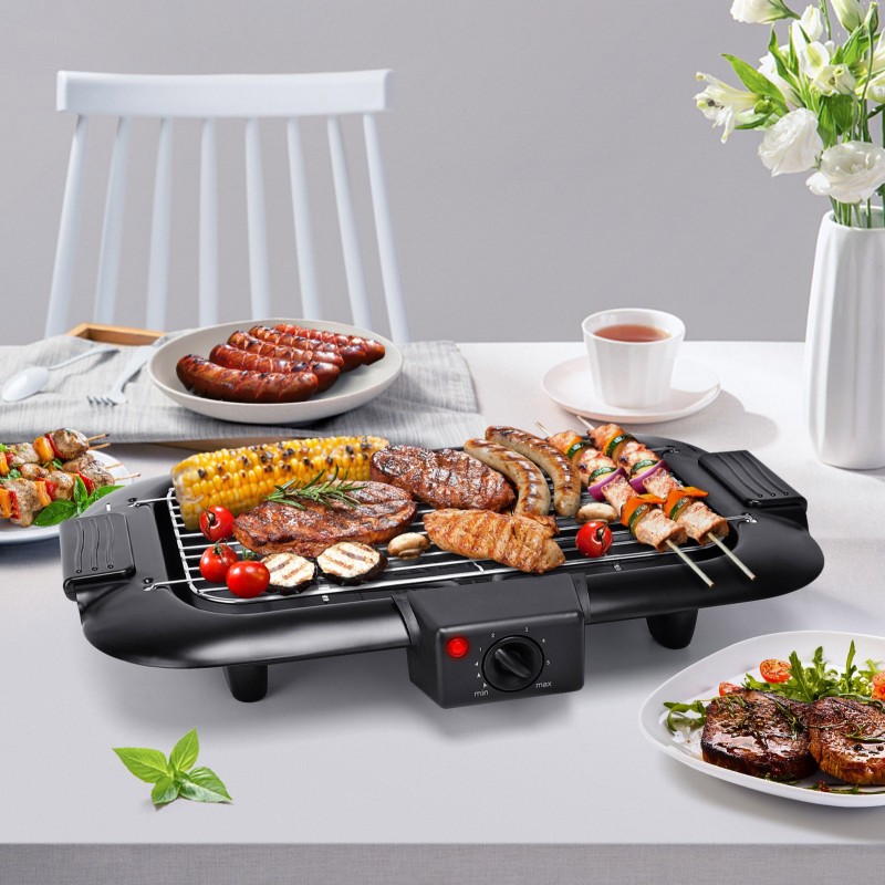 37,95 € Free Shipping | Kitchen appliance 2000W 52×34 cm. Smokeless grill. Plancha, grill and compact electric barbecue. Use with water which prevents staining and smoke Black Color