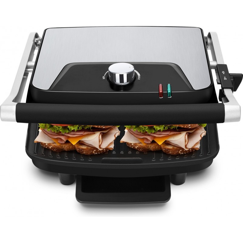 62,95 € Free Shipping | Kitchen appliance 2200W 37×34 cm. Sandwich Maker. Grill and grill. Oil collection tray. Non-stick coated plates and cool-touch handle Stainless steel and Aluminum. Black and silver Color