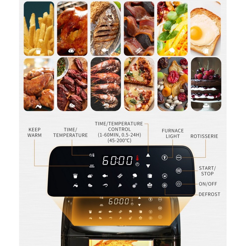 135,95 € Free Shipping | Kitchen appliance 1700W 36×32 cm. Multifunction air fryer. Oven with accessories. Rotary system. 10 liters Aluminum. Black Color