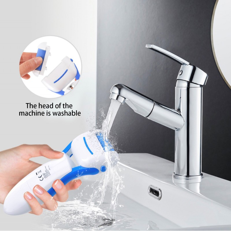 12,95 € Free Shipping | Personal care 16×6 cm. Cordless beauty set for pedicure, manicure, waxing, shaving and callus removal. 7 heads and LED light ABS and Stainless steel. White Color