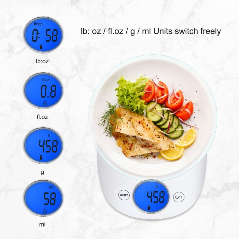 18,95 € Free Shipping | Kitchen appliance 21×13 cm. Digital kitchen scale. Large LCD screen. touch control tare function Glass. White Color