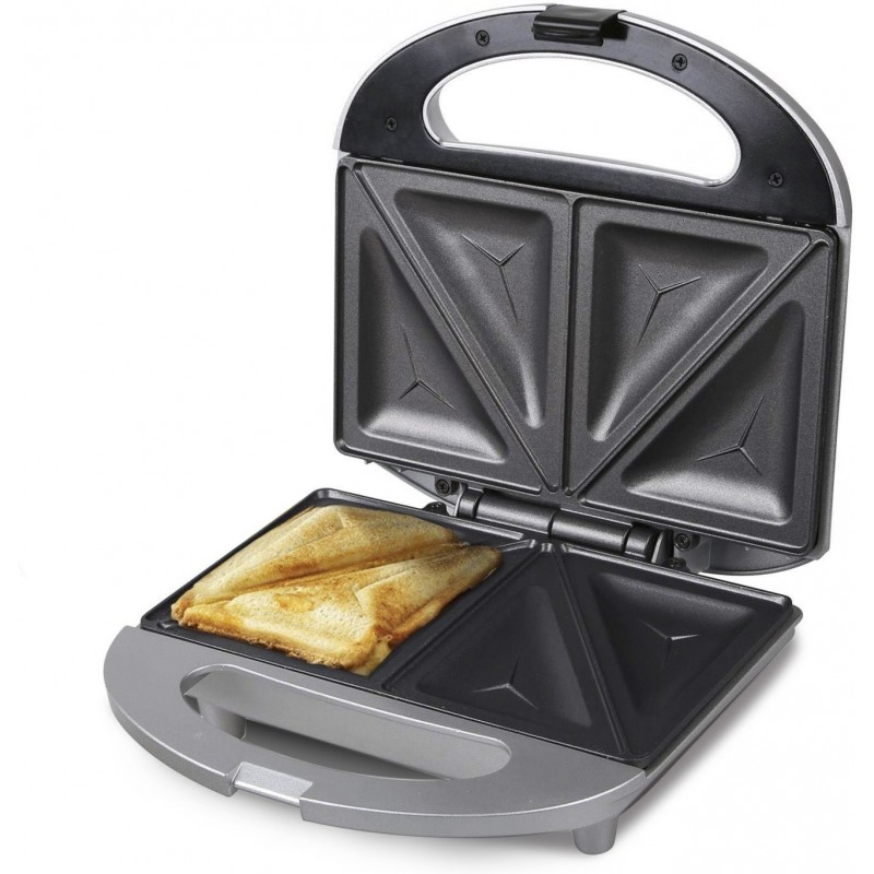 Küchengerät 720W 23×23 cm. klassischer Sandwichmaker Aluminium und Plastik. Silber Farbe