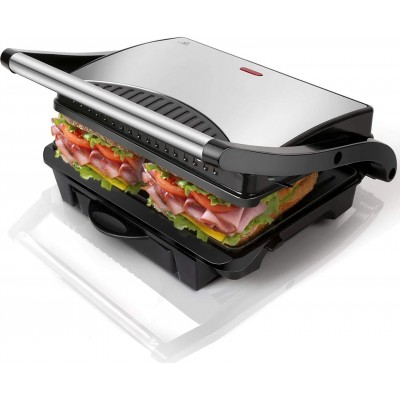 Appareil de cuisine 1000W 31×26 cm. Gril gril. Machine à griller et à sandwich Acier inoxidable et Aluminium. Couleur noir