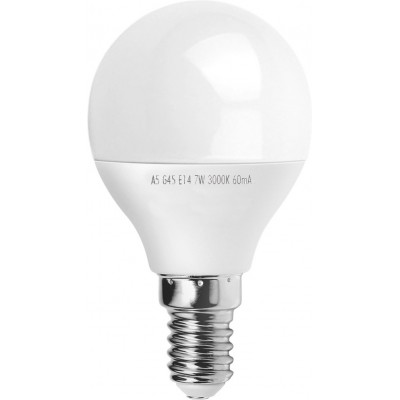 Lampadina LED 7W E14 LED 3000K Luce calda. Ø 4 cm. LED grandangolare PMMA e Policarbonato. Colore bianca