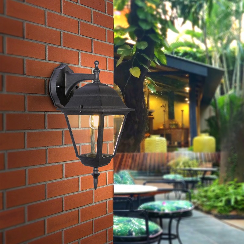 15,95 € Free Shipping | Outdoor wall light 60W 36×20 cm. waterproof lantern Aluminum and Glass. Black Color