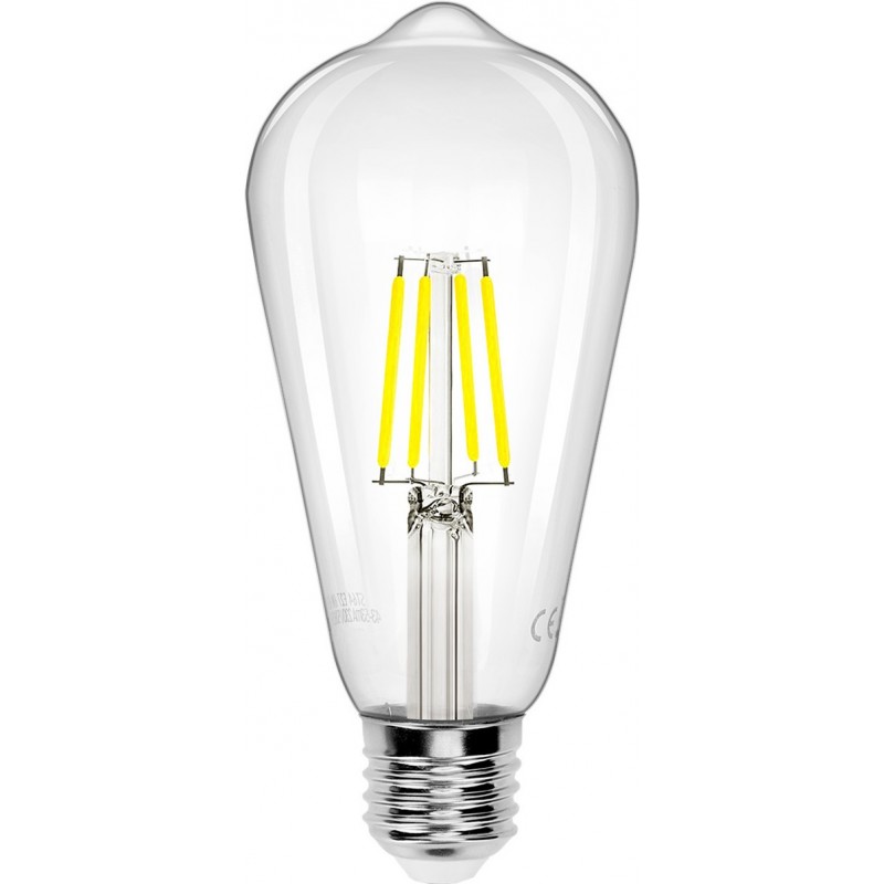 12,95 € Free Shipping | 5 units box LED light bulb 6W E27 LED ST64 6500K Cold light. Ø 6 cm. LED filament Crystal