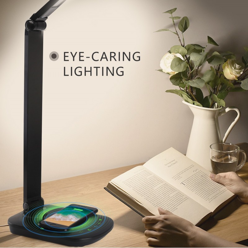 39,95 € Free Shipping | Desk lamp 8W 52×39 cm. Touch LED with base for wireless charging. 5 intensity levels. 2 lighting modes Polycarbonate. Black Color