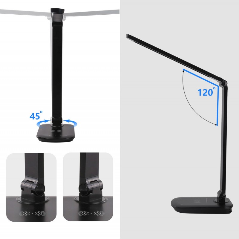 39,95 € Free Shipping | Desk lamp 8W 52×39 cm. Touch LED with base for wireless charging. 5 intensity levels. 2 lighting modes Polycarbonate. Black Color