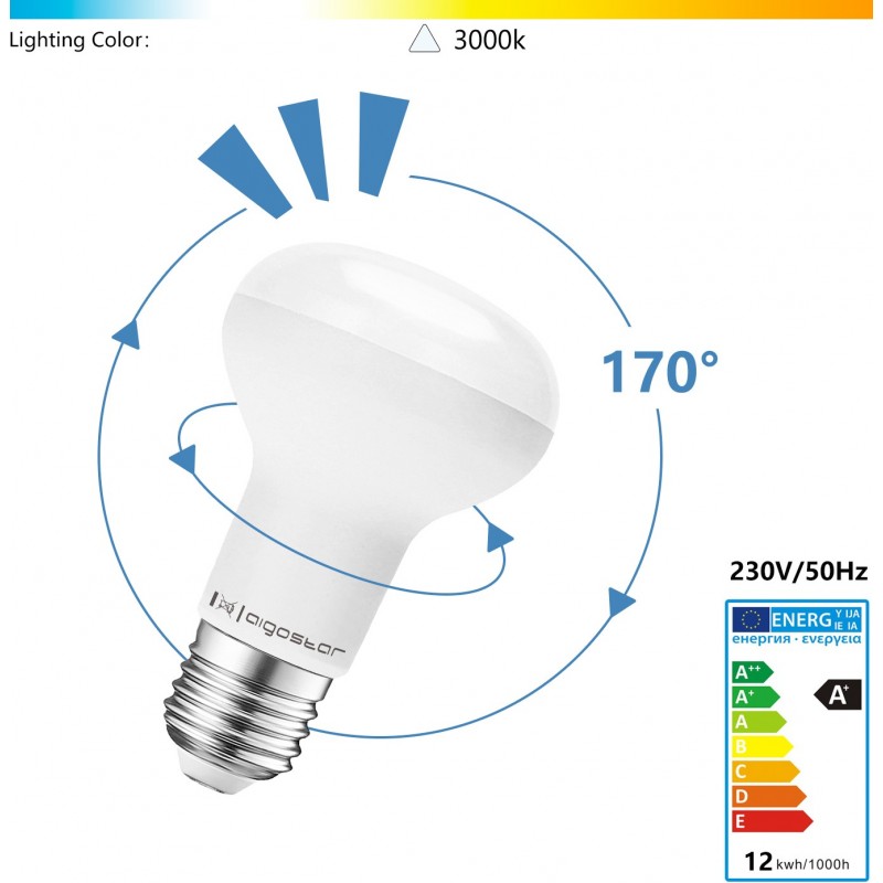 21,95 € Free Shipping | 5 units box LED light bulb 12W E27 3000K Warm light. Ø 8 cm. Aluminum and Plastic. White Color