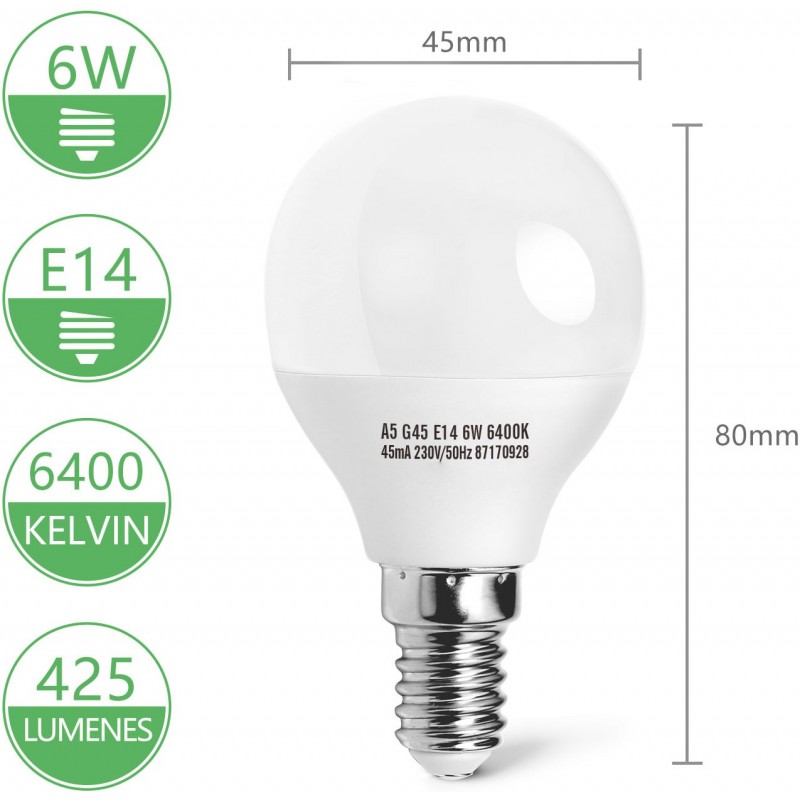 6,95 € Free Shipping | 5 units box LED light bulb 5W E14 LED Ø 4 cm. White Color