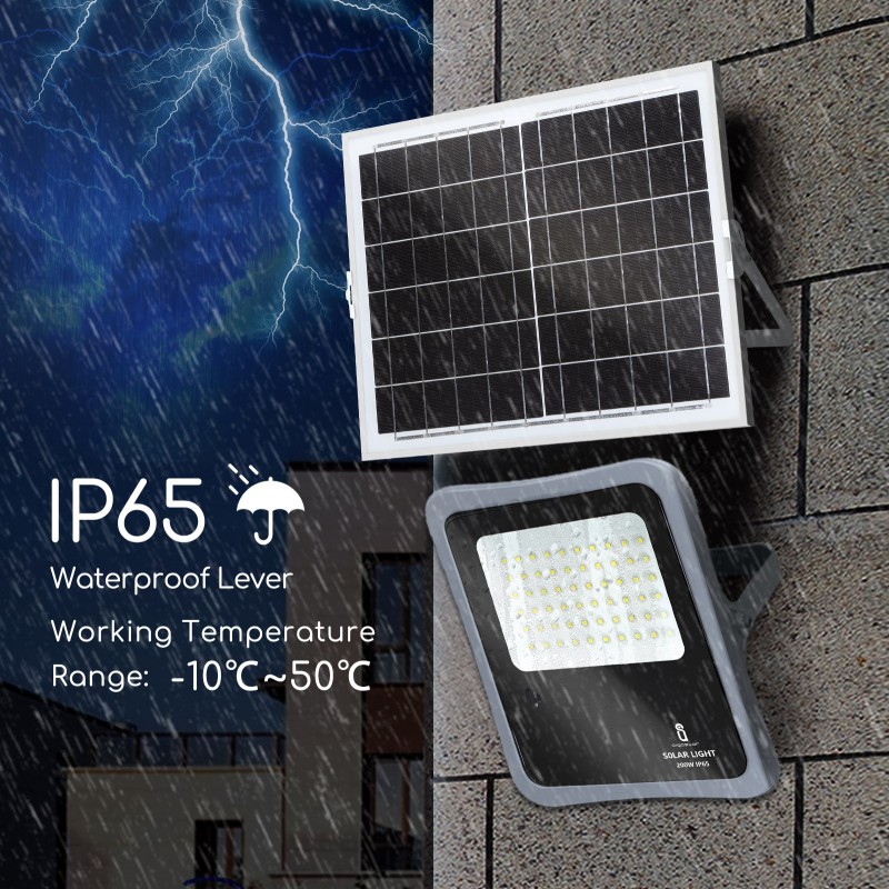 72,95 € Free Shipping | Flood and spotlight 200W 6500K Cold light. 35×29 cm. Solar. Remote control. Waterproof Aluminum and Glass. Gray Color