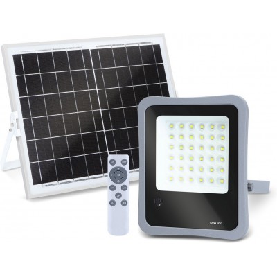 Foco proyector exterior 100W 6500K Luz fría. 27×21 cm. Solar. Mando a distancia. Resistente al agua Aluminio y Vidrio. Color gris