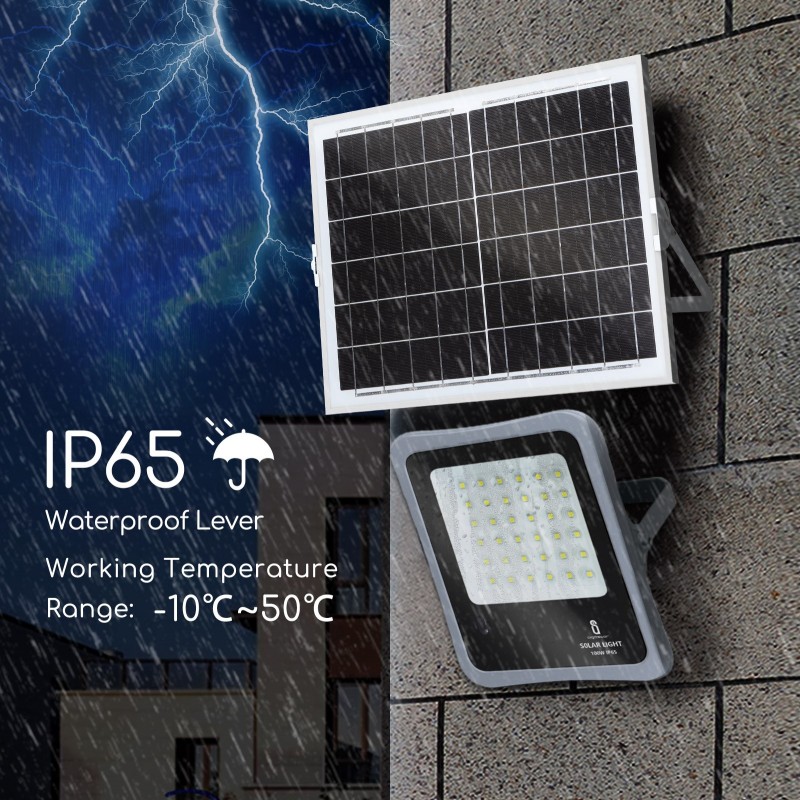 56,95 € Free Shipping | Flood and spotlight 100W 6500K Cold light. 27×21 cm. Solar. Remote control. Waterproof Aluminum and Glass. Gray Color