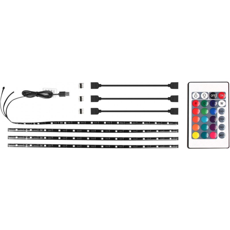 8,95 € Free Shipping | LED strip and hose 2.5W 50×1 cm. LED strip. Multi-color RGB. TV ambient lighting. Remote control. Waterproof. USB charging. 50cm PMMA
