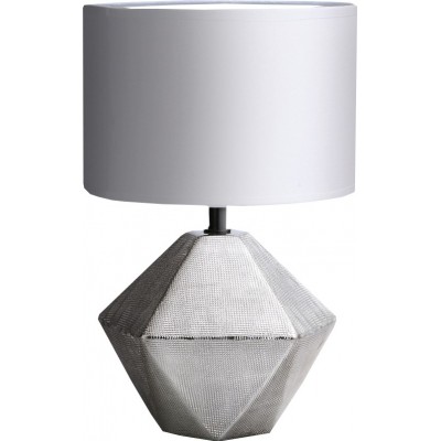 Lampada da tavolo 40W 32×22 cm. paralume in tessuto Ceramica. Colore bianca e argento