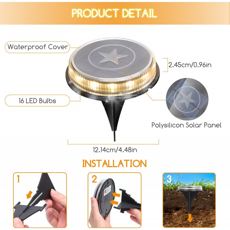 39,95 € Free Shipping | Luminous beacon Round Shape Ø 12 cm. Solar LED ground with stake. Waterproof Black Color