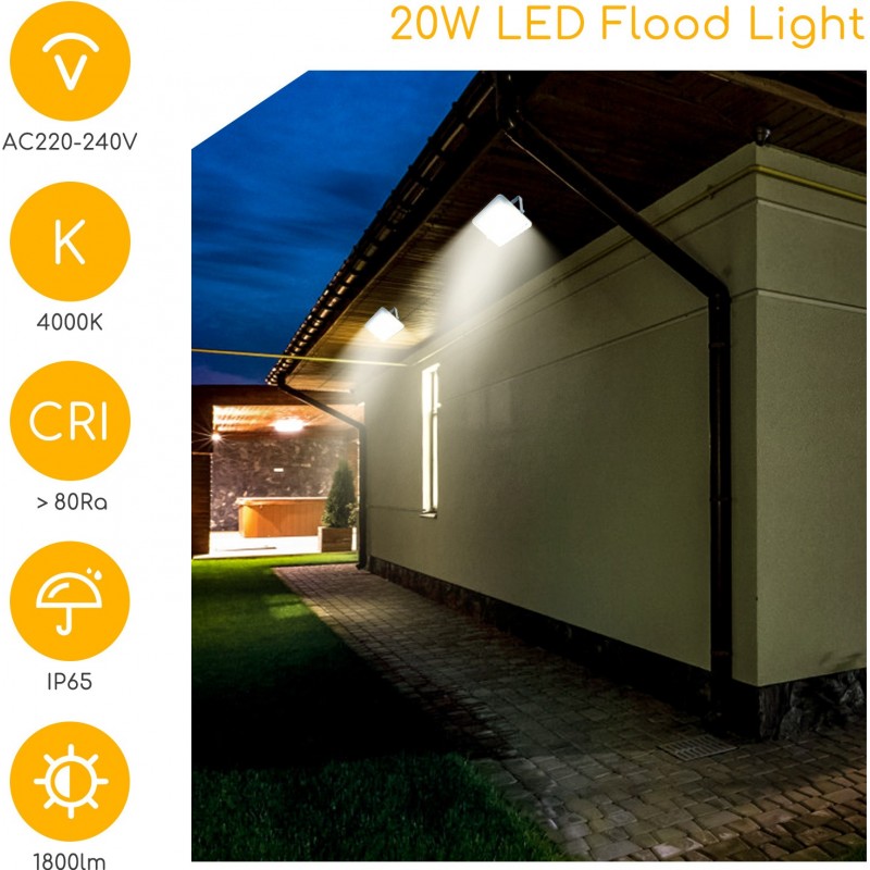 6,95 € Free Shipping | Flood and spotlight 20W 4000K Neutral light. Rectangular Shape 14×10 cm. Outdoor floodlight. Waterproof Aluminum. Gray Color