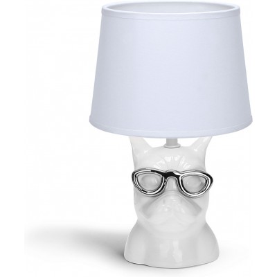 Lampada da tavolo 40W 29×18 cm. Lampada da comodino a LED. Schermo in tessuto Stile retrò e vintage. Ceramica. Colore bianca