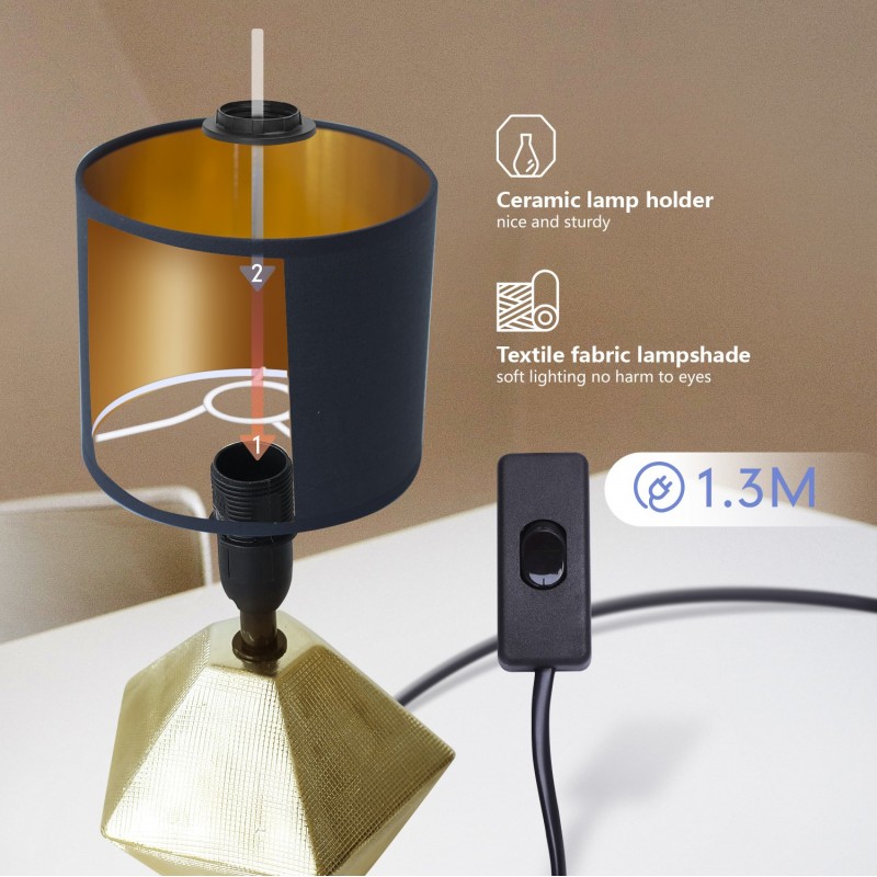 15,95 € Free Shipping | Table lamp 40W 25×15 cm. Ceramic. Golden and black Color