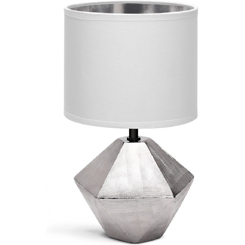 14,95 € Envio grátis | Lâmpada de mesa 40W 25×15 cm. Lâmpada de cabeceira LED. Tela de tecido Cerâmica. Cor branco e prata