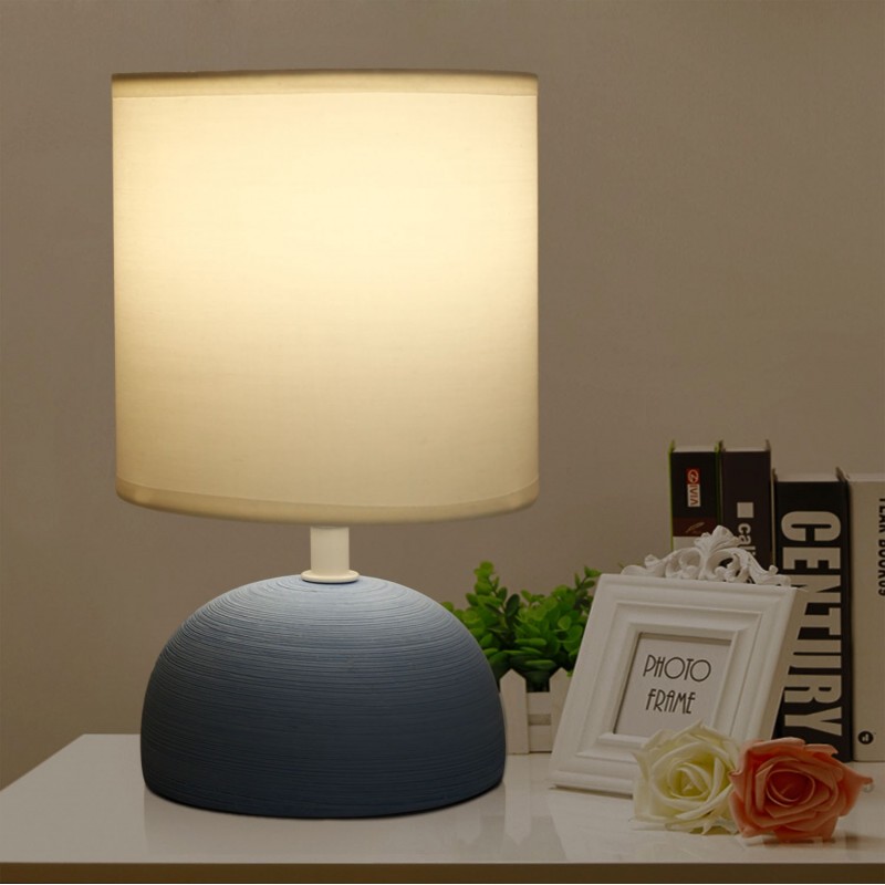 10,95 € Free Shipping | Table lamp 40W 23×14 cm. fabric shade Ceramic. Blue and white Color