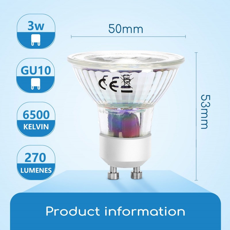 10,95 € Free Shipping | 5 units box LED light bulb 3W GU10 LED 6500K Cold light. Ø 5 cm. Crystal