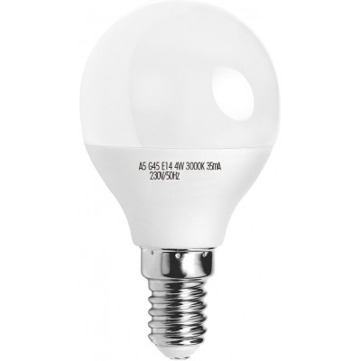 5,95 € Kostenloser Versand | 5 Einheiten Box LED-Glühbirne 4W E14 LED 3000K Warmes Licht. Sphärisch Gestalten Ø 4 cm. geführter Ballon Weiß Farbe