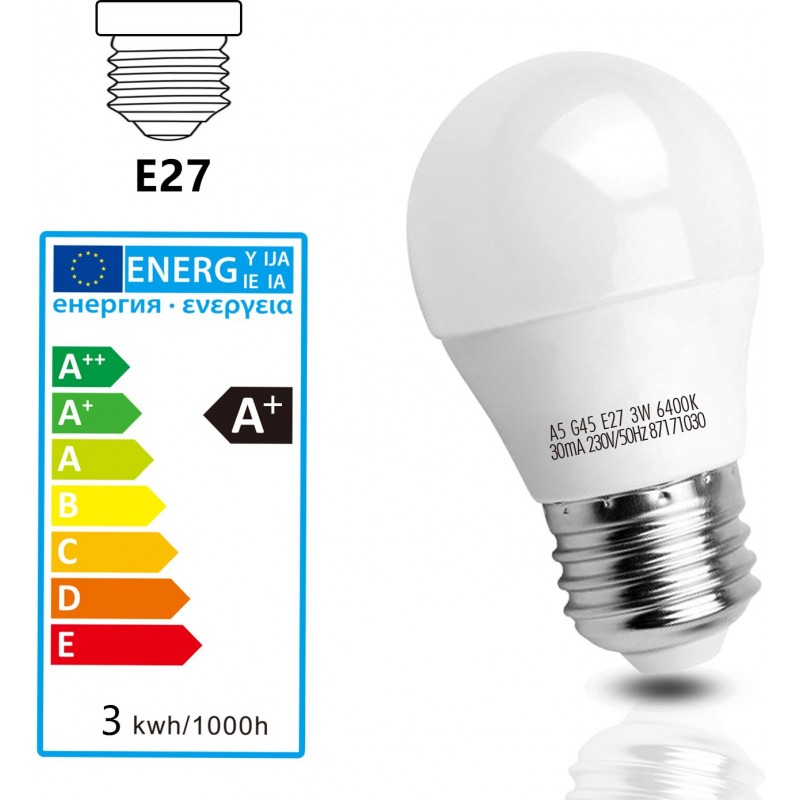 5,95 € Free Shipping | 5 units box LED light bulb 3W E27 LED G45 Ø 4 cm. White Color