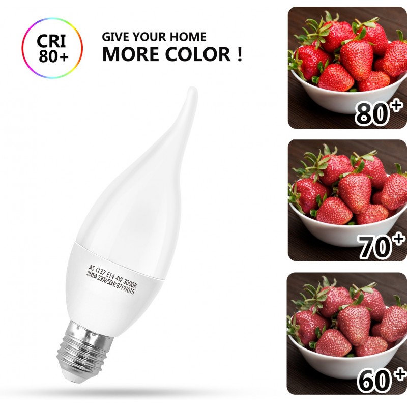 7,95 € Free Shipping | 5 units box LED light bulb 4W E14 LED 3000K Warm light. Ø 3 cm. LED candle White Color