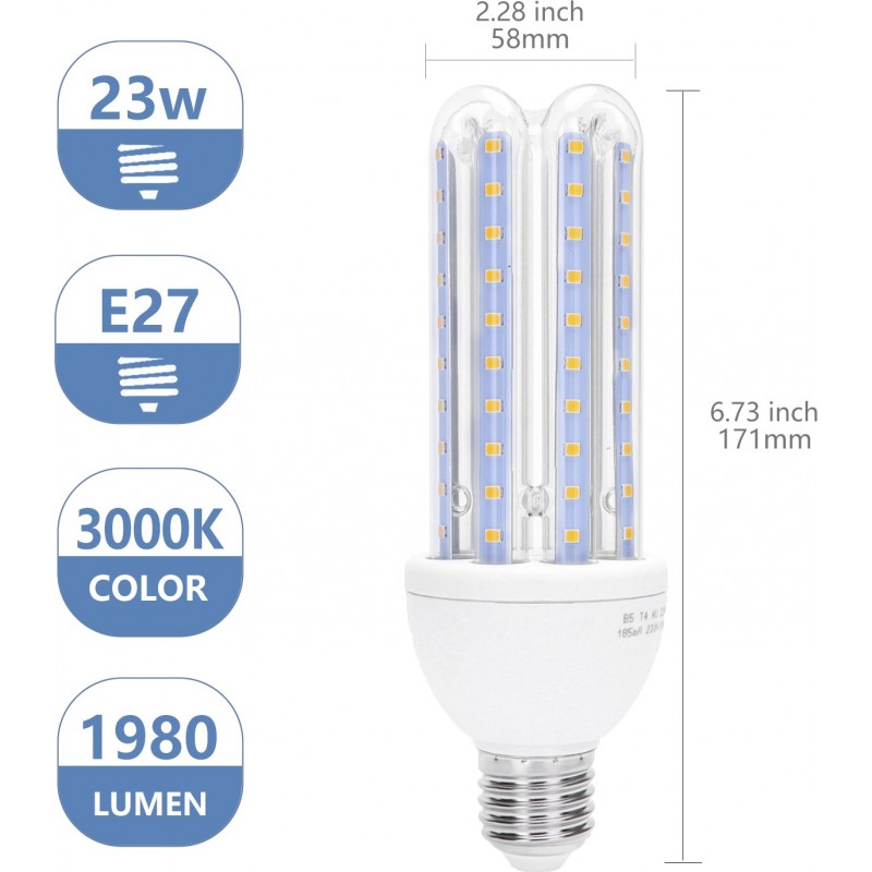 29,95 € Free Shipping | 5 units box LED light bulb 23W E27 3000K Warm light. 17 cm
