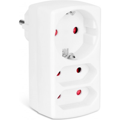 Caja de 5 unidades Accesorios de iluminación 3680W 9×9 cm. Adaptador de enchufes europeos con 3 tomas. Protección infantil PMMA. Color blanco