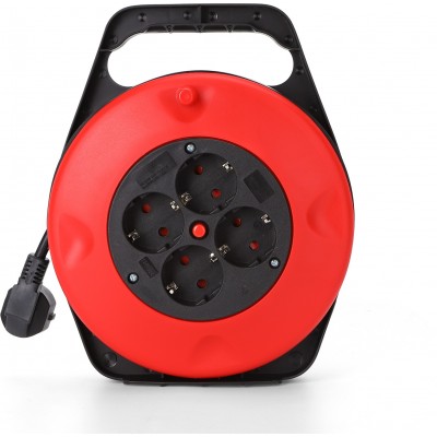 Lighting fixtures 3000W 500 cm. Heavy duty extension cord. Rollable, retractable and anti-flammable. 4 outlets and circuit breaker. 5 meters PMMA. Black and red Color