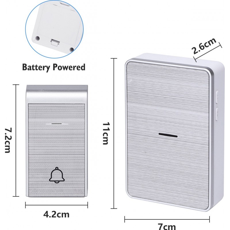 112,95 € Free Shipping | 8 units box Home appliance 0.3W Doorbell. Wireless and portable for outdoors. Waterproof. 36 Melodies. 2 Receivers and 1 Transmitter ABS and Acrylic. Silver Color