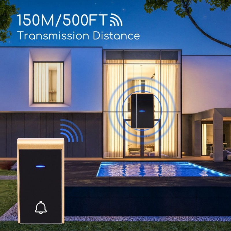 112,95 € Free Shipping | 8 units box Home appliance 0.3W Doorbell. Wireless and portable for outdoors. Waterproof. 36 Melodies. 2 Receivers and 1 Transmitter ABS and Acrylic. Golden and black Color