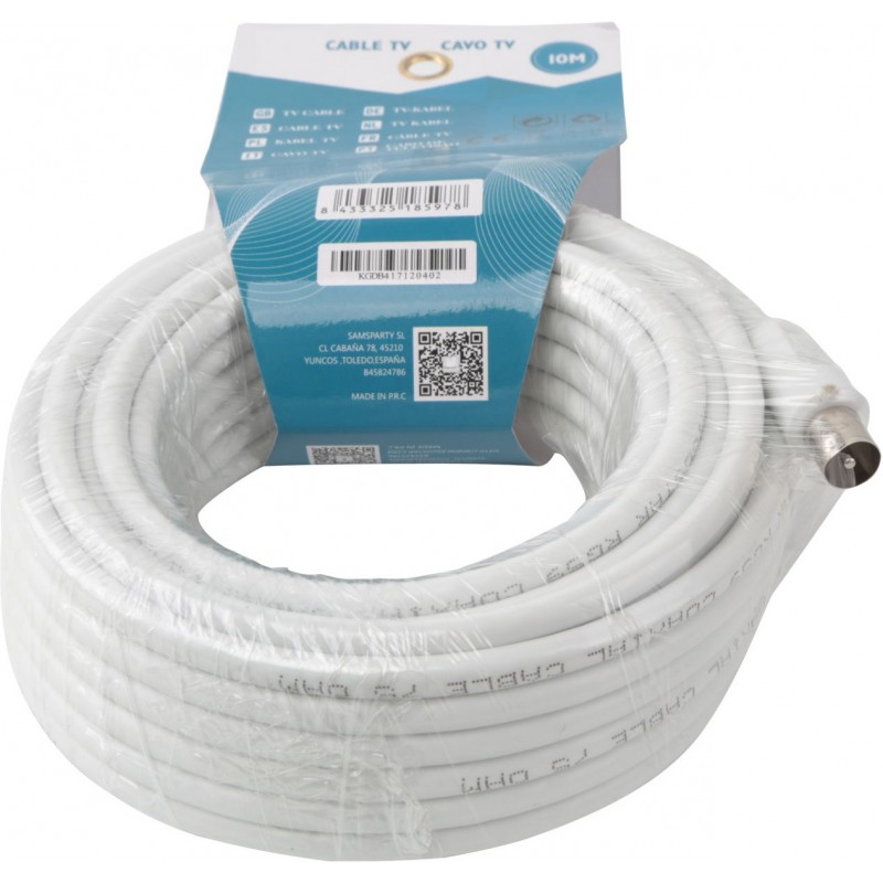 19,95 € Free Shipping | 6 units box Lighting fixtures 1000 cm. Coaxial cable for television antenna. Male-male connectors. 10 meters White Color