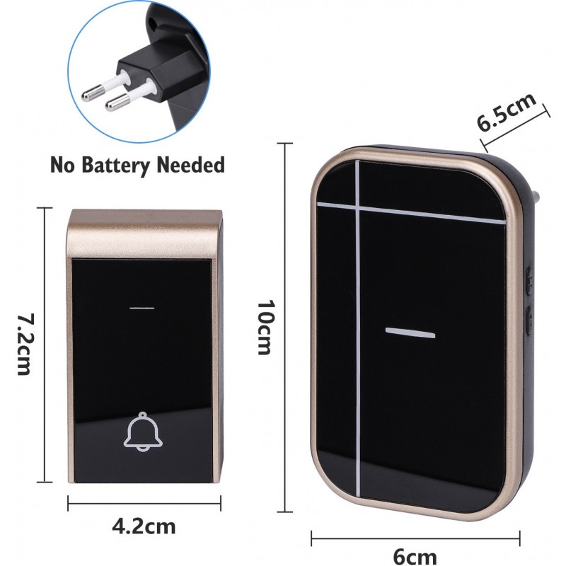 47,95 € Free Shipping | 5 units box Home appliance 0.6W Outdoor doorbell. Wireless and waterproof. Adjustable volume. 36 Melodies ABS and Acrylic. Golden and black Color