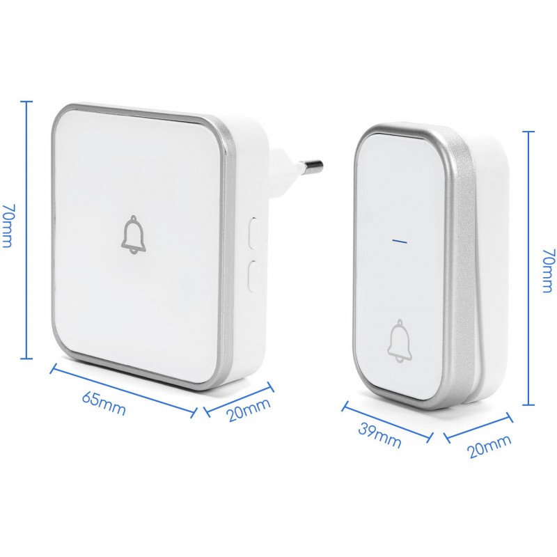 67,95 € Free Shipping | 5 units box Home appliance 1W Doorbell. Wireless and portable for outdoors. Waterproof. Adjustable volume. 36 Melodies ABS and Acrylic. White and silver Color