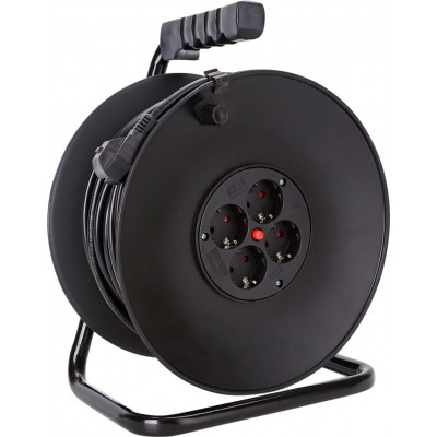 Lighting fixtures 3000W 2500 cm. Heavy duty extension cord. Rollable and anti-flammable. 4 power outlets. Metallic support. 25 meters Black Color