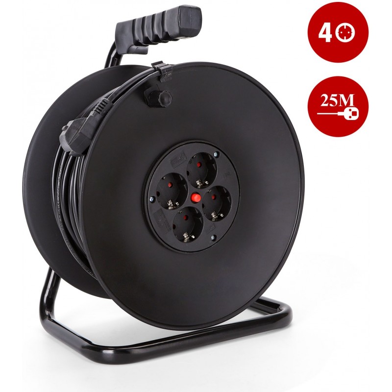 52,95 € Free Shipping | Lighting fixtures 3000W 2500 cm. Heavy duty extension cord. Rollable and anti-flammable. 4 power outlets. Metallic support. 25 meters Black Color