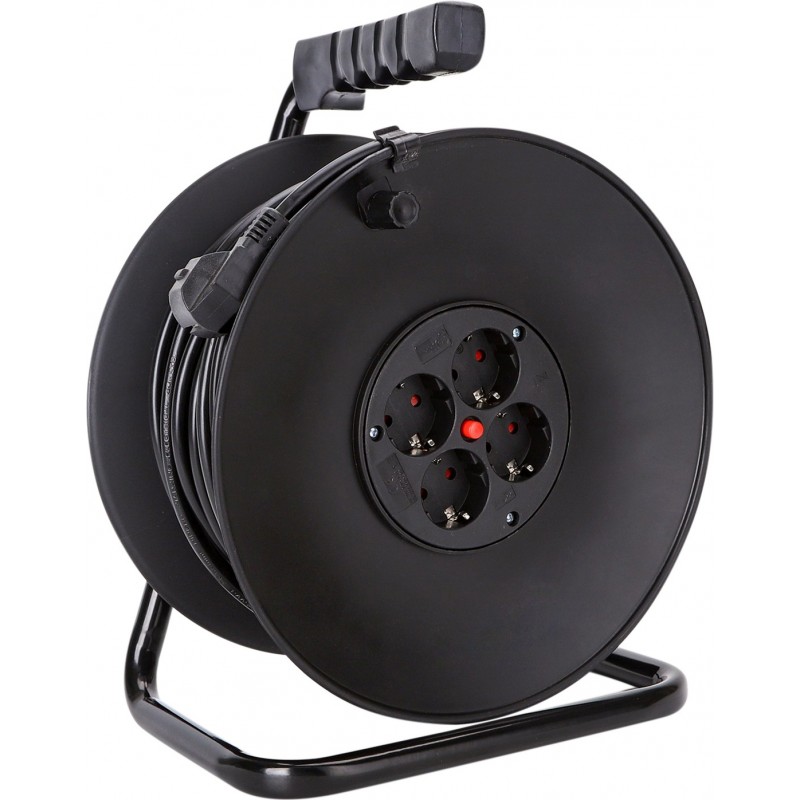 84,95 € Free Shipping | Lighting fixtures 3000W 5000 cm. Heavy duty extension cord. Rollable and anti-flammable. 4 power outlets. Metallic support. 50 meters Black Color