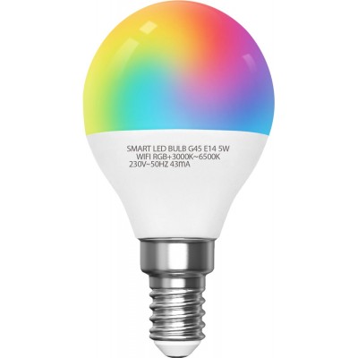 25,95 € Free Shipping | 5 units box Remote control LED bulb 5W E14 LED Ø 4 cm. Smart LEDs. Wifi. RGB multi-color dimmable. Alexa and Google Home Compatible PMMA and Polycarbonate. White Color