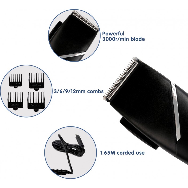 12,95 € Free Shipping | Personal care 15W 23×6 cm. hair clipper ABS and Stainless steel. Black Color