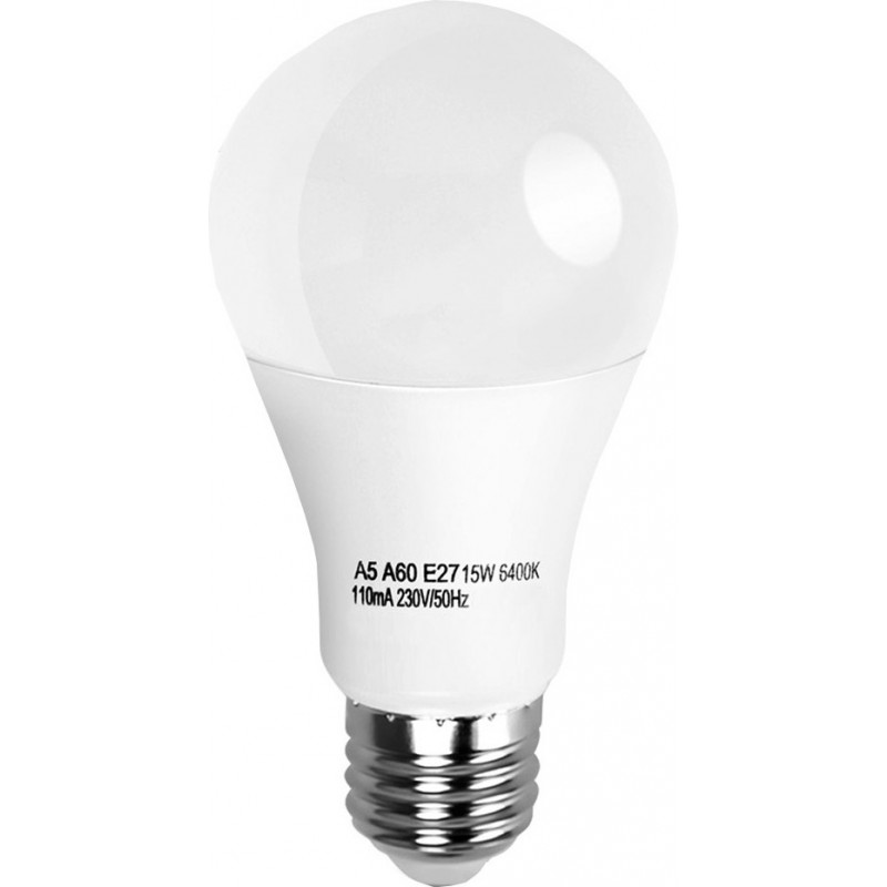 13,95 € Envoi gratuit | Boîte de 5 unités Ampoule LED 15W E27 LED A60 Ø 6 cm. PMMA et Polycarbonate. Couleur blanc