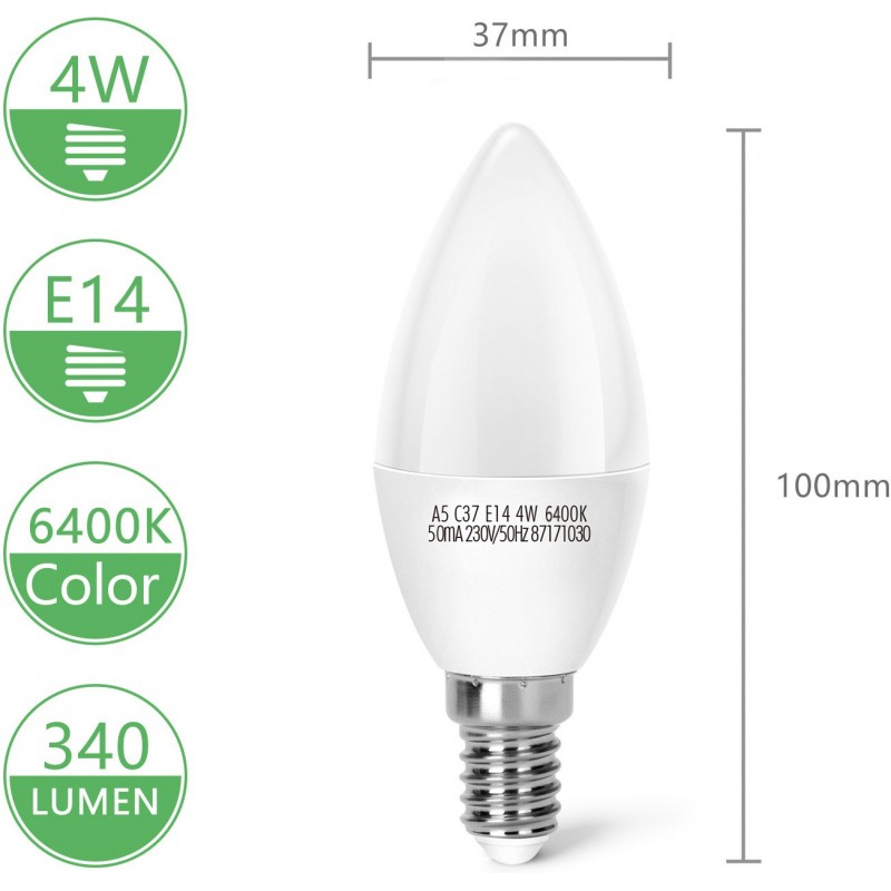 5,95 € Free Shipping | 5 units box LED light bulb 4W E14 Ø 3 cm. LED candle. Edison filament. wide angle White Color
