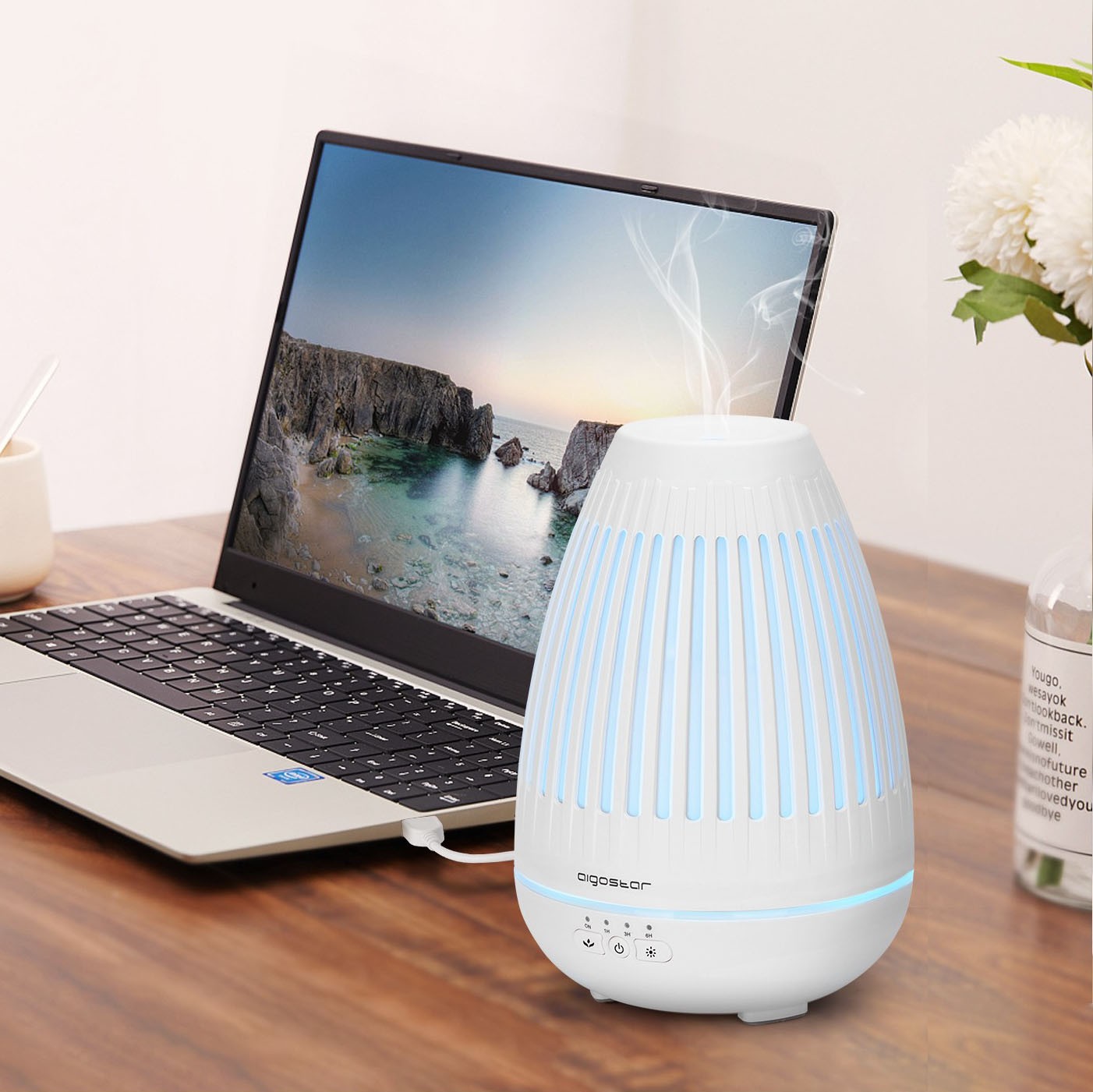 14,95 € Free Shipping | Personal care Aigostar 5W 20×14 cm. Aroma diffuser Abs and pmma. White Color