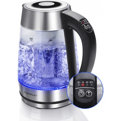 Kitchen appliance Aigostar 2200W 24×21 cm. Electric kettle. adjustable temperature Stainless steel, PMMA and Glass. Black and silver Color