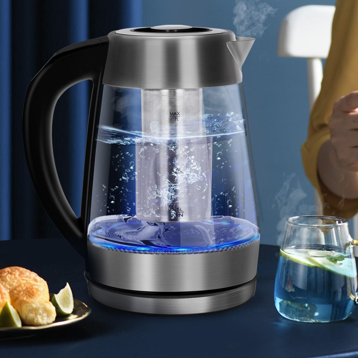 25,95 € Free Shipping | Kitchen appliance Aigostar 2200W 24×21 cm. Electric kettle. adjustable temperature Stainless steel, pmma and glass. Black and silver Color